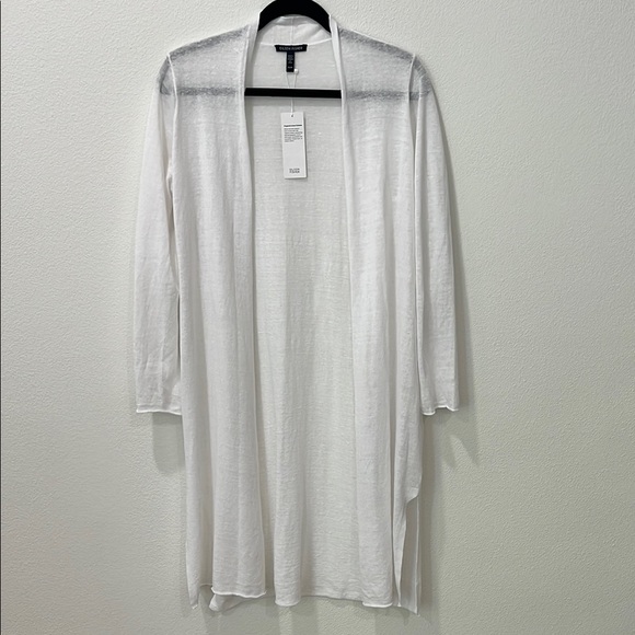Eileen Fisher White Long Cardigan Organic linen Cotton Blend Sz XS